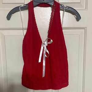 Wild Fable Red Lace Tank with White Ribbon